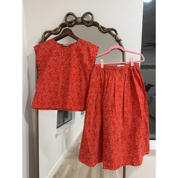 Anthropologie Dresses & Skirts - Anthropologie Women’s Marimekko Nilan Retukka Red Eyelet SET Top 36 Skirt 40